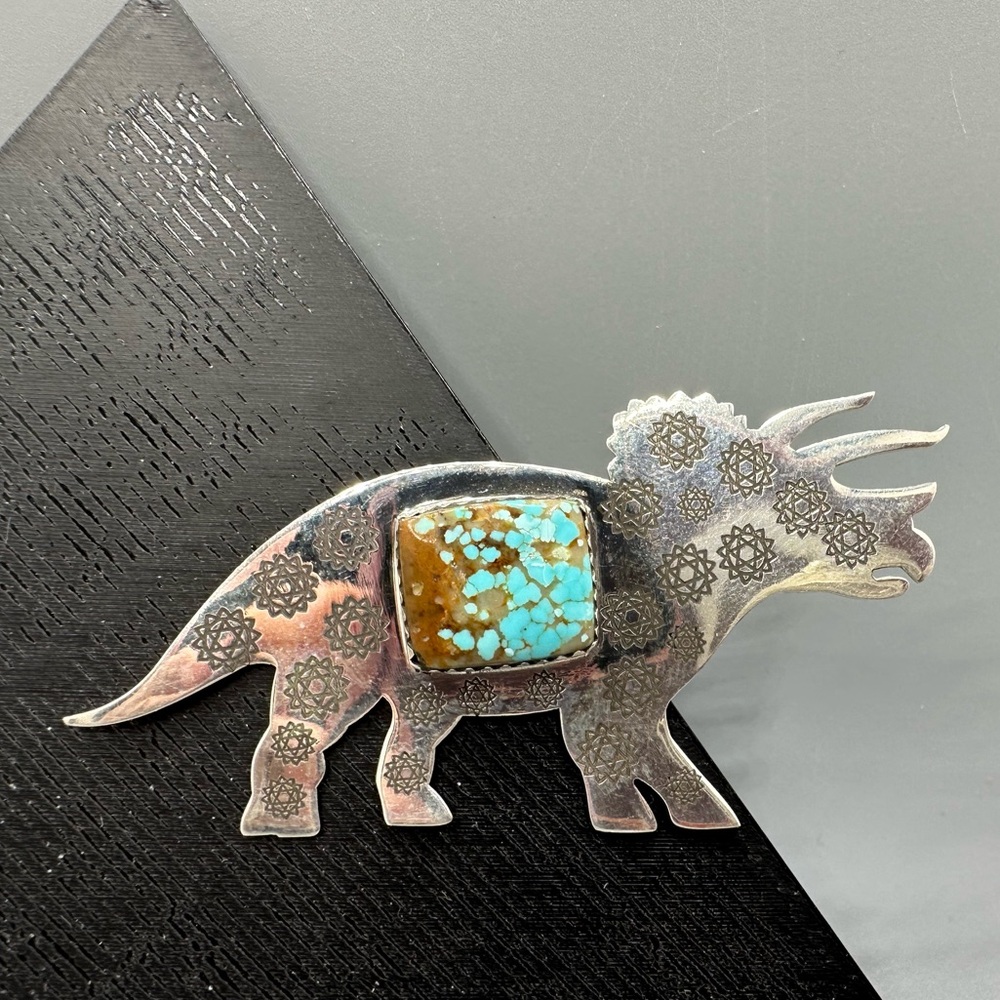 Number 8 Turquoise Sterling Silver 925 Dinosaur 🦕 Triceratops Handmade Clip Hook